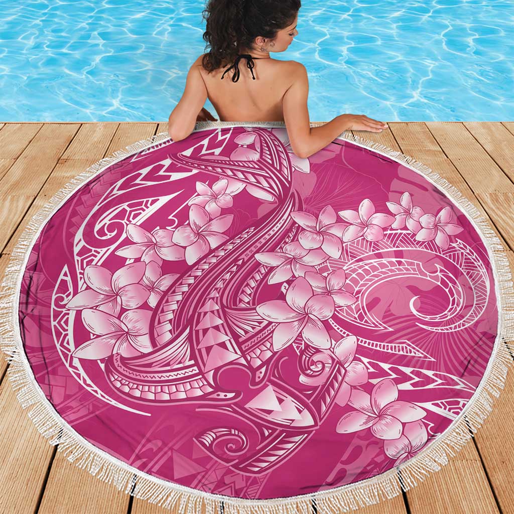 Pink Polynesia Hammerhead Shark Tattoo With Plumeria Lei Beach Blanket LT14 - Polynesian Pride