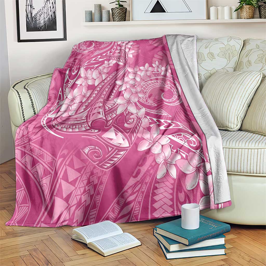 Pink Polynesia Hammerhead Shark Tattoo With Plumeria Lei Blanket LT14 Pink - Polynesian Pride