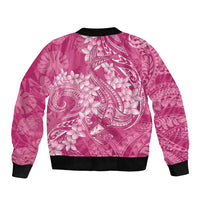 Pink Polynesia Hammerhead Shark Tattoo With Plumeria Lei Bomber Jacket