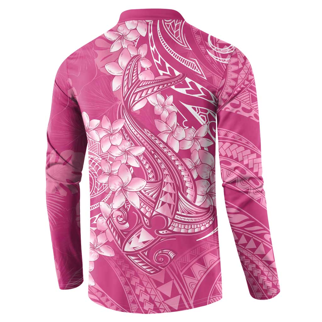 Pink Polynesia Hammerhead Shark Tattoo With Plumeria Lei Button Sweatshirt LT14 - Polynesian Pride