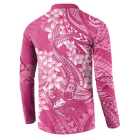 Pink Polynesia Hammerhead Shark Tattoo With Plumeria Lei Button Sweatshirt LT14 - Polynesian Pride