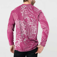 Pink Polynesia Hammerhead Shark Tattoo With Plumeria Lei Button Sweatshirt LT14 - Polynesian Pride