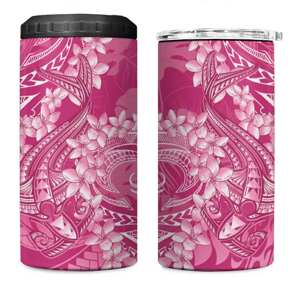 Pink Polynesia Hammerhead Shark Tattoo With Plumeria Lei 4 in 1 Can Cooler Tumbler LT14 One Size: 16 oz Pink - Polynesian Pride