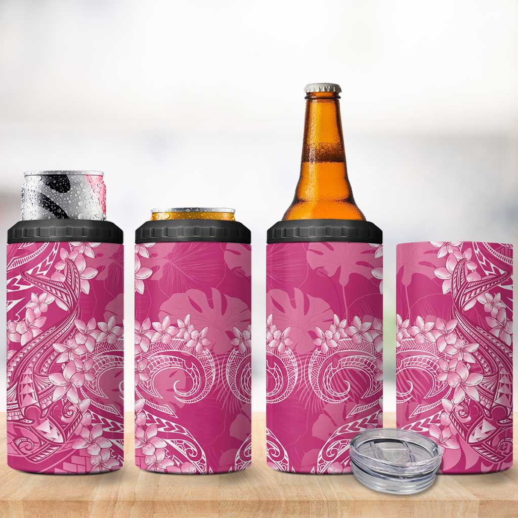 Pink Polynesia Hammerhead Shark Tattoo With Plumeria Lei 4 in 1 Can Cooler Tumbler LT14 - Polynesian Pride