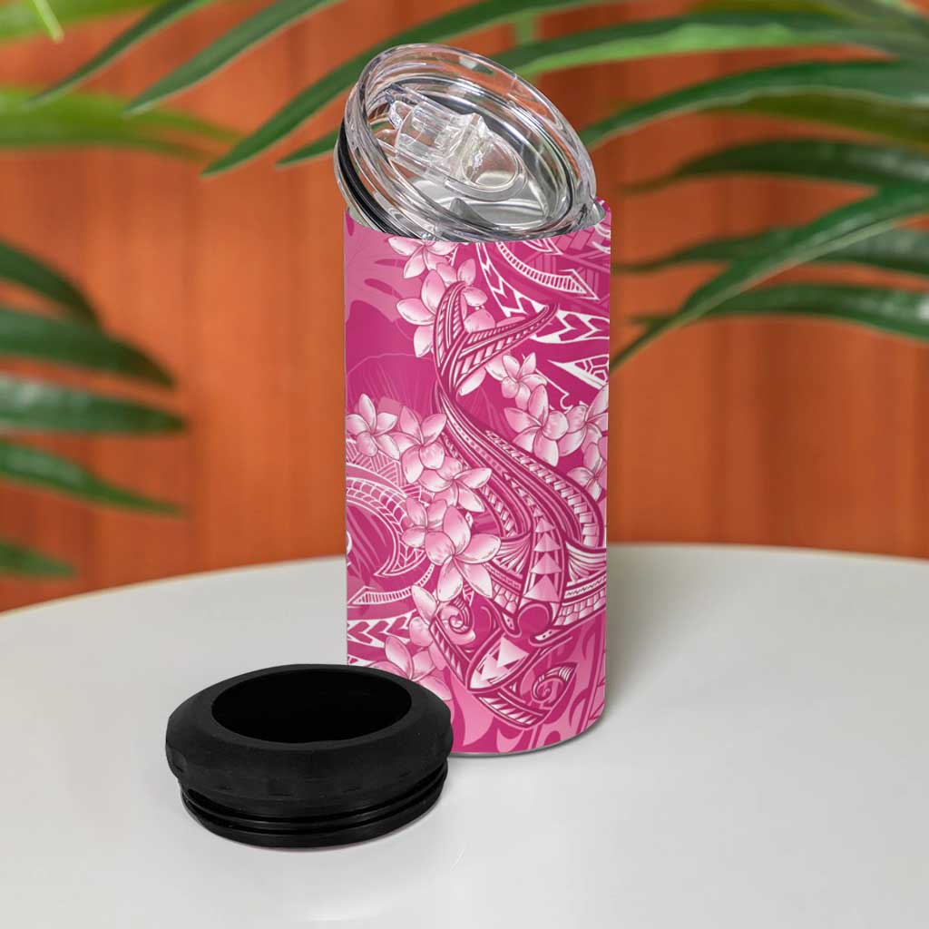 Pink Polynesia Hammerhead Shark Tattoo With Plumeria Lei 4 in 1 Can Cooler Tumbler LT14 - Polynesian Pride