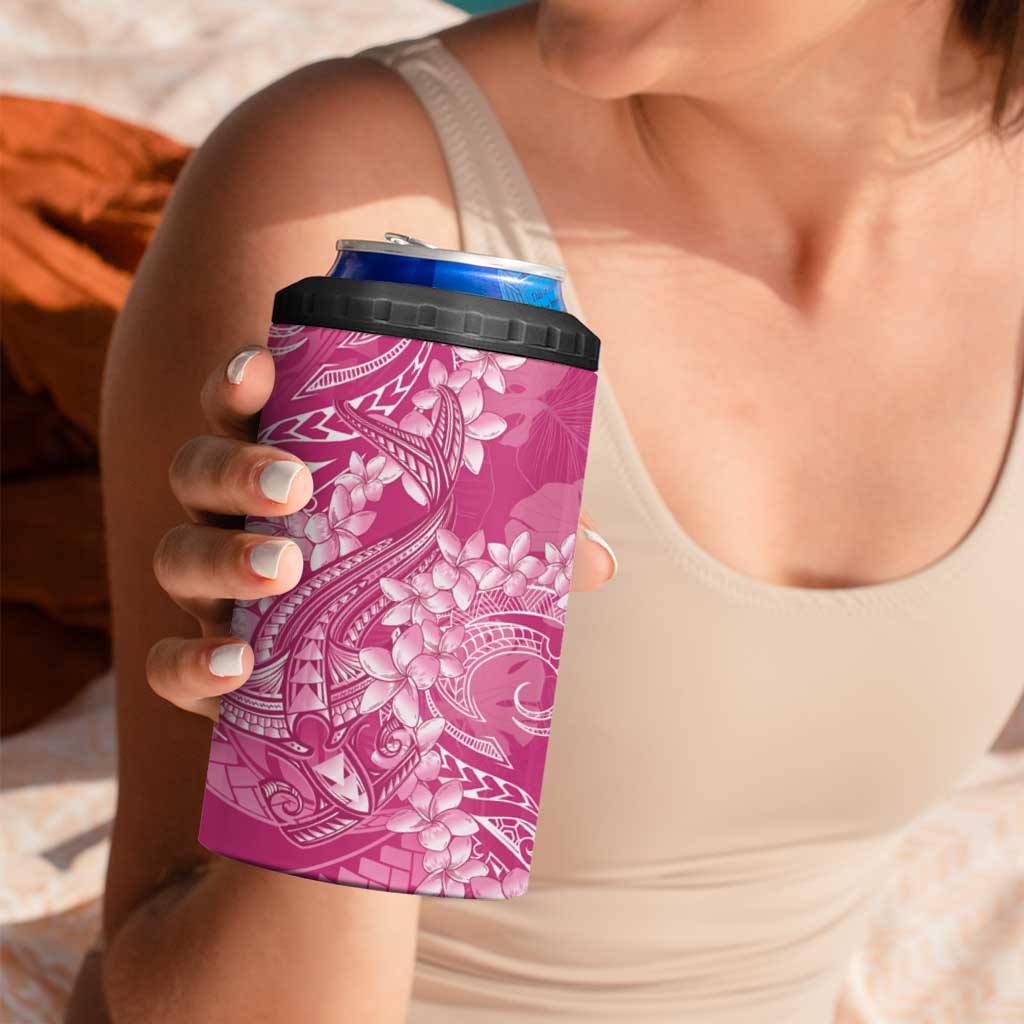 Pink Polynesia Hammerhead Shark Tattoo With Plumeria Lei 4 in 1 Can Cooler Tumbler LT14 - Polynesian Pride