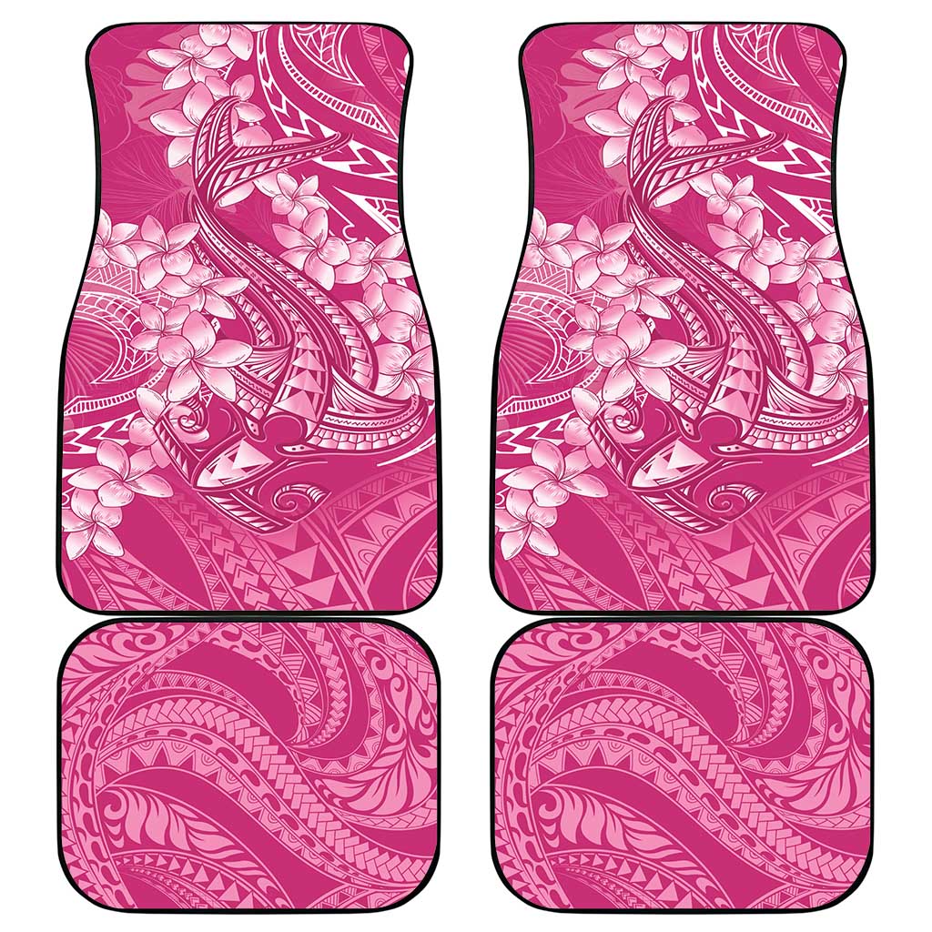 Pink Polynesia Hammerhead Shark Tattoo With Plumeria Lei Car Mats LT14 - Polynesian Pride