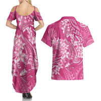 Pink Polynesia Hammerhead Shark Tattoo With Plumeria Lei Couples Matching Summer Maxi Dress and Hawaiian Shirt LT14 - Polynesian Pride