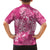 Pink Polynesia Hammerhead Shark Tattoo With Plumeria Lei Family Matching Off The Shoulder Long Sleeve Dress and Hawaiian Shirt