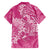 Pink Polynesia Hammerhead Shark Tattoo With Plumeria Lei Family Matching Off The Shoulder Long Sleeve Dress and Hawaiian Shirt