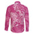 Pink Polynesia Hammerhead Shark Tattoo With Plumeria Lei Family Matching Off The Shoulder Long Sleeve Dress and Hawaiian Shirt