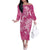 Pink Polynesia Hammerhead Shark Tattoo With Plumeria Lei Family Matching Off The Shoulder Long Sleeve Dress and Hawaiian Shirt
