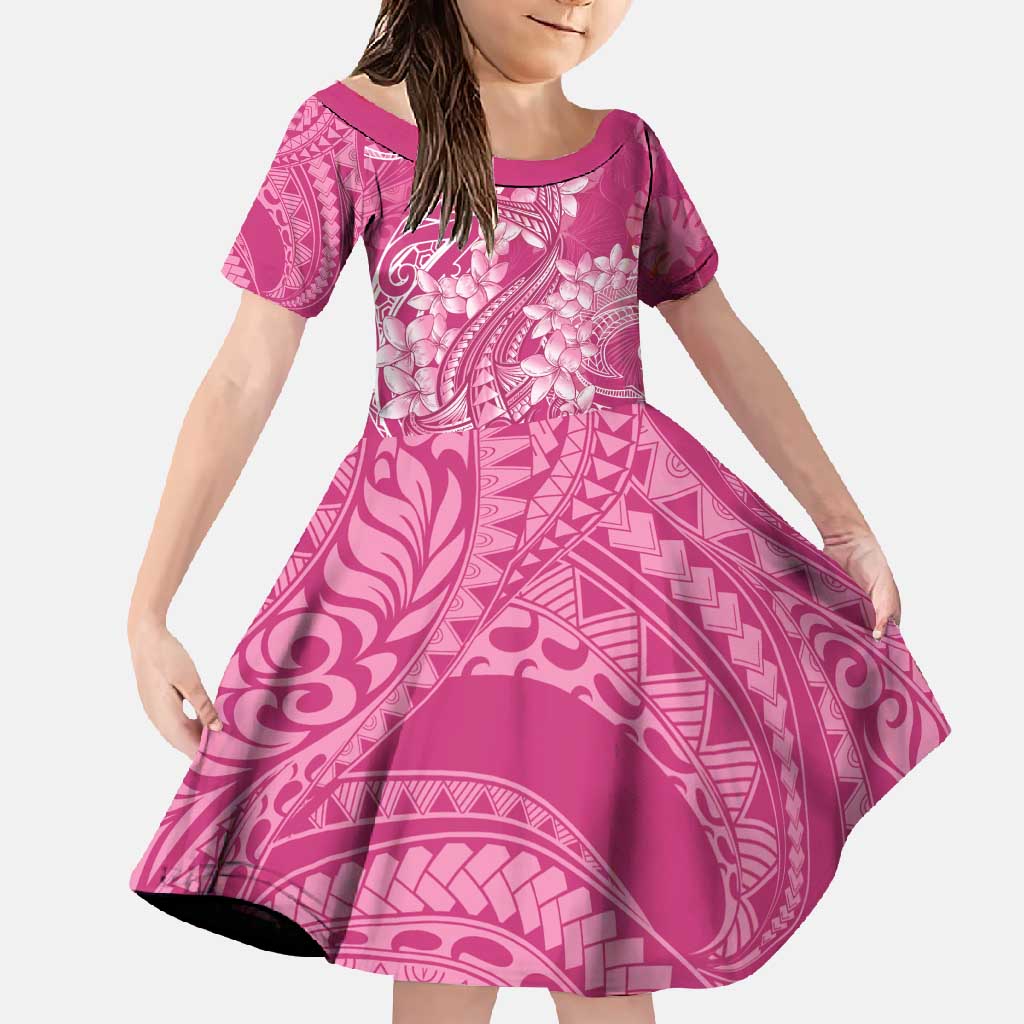 Pink Polynesia Hammerhead Shark Tattoo With Plumeria Lei Family Matching Summer Maxi Dress and Hawaiian Shirt