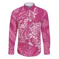 Pink Polynesia Hammerhead Shark Tattoo With Plumeria Lei Family Matching Summer Maxi Dress and Hawaiian Shirt