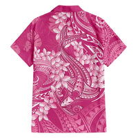 Pink Polynesia Hammerhead Shark Tattoo With Plumeria Lei Family Matching Tank Maxi Dress and Hawaiian Shirt