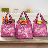 Pink Polynesia Hammerhead Shark Tattoo With Plumeria Lei Grocery Bag