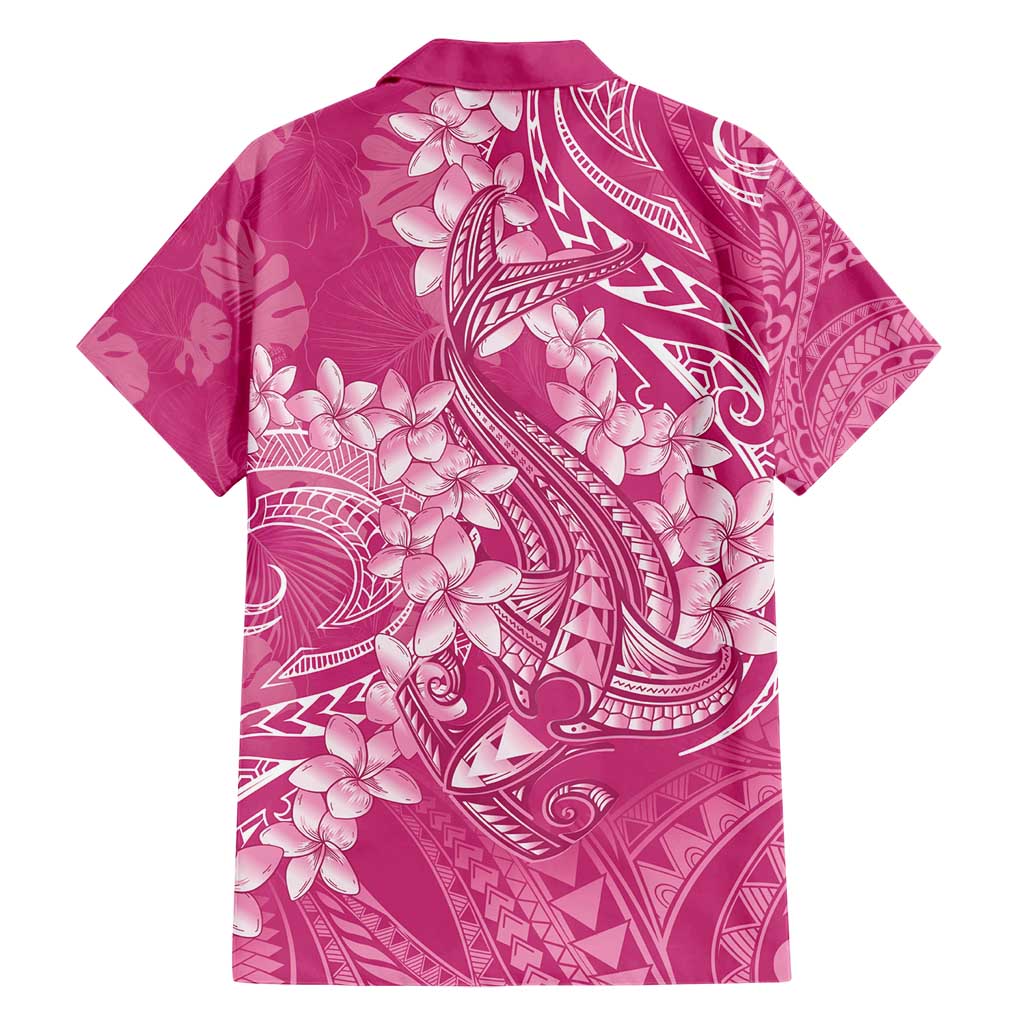 Pink Polynesia Hammerhead Shark Tattoo With Plumeria Lei Hawaiian Shirt LT14 - Polynesian Pride