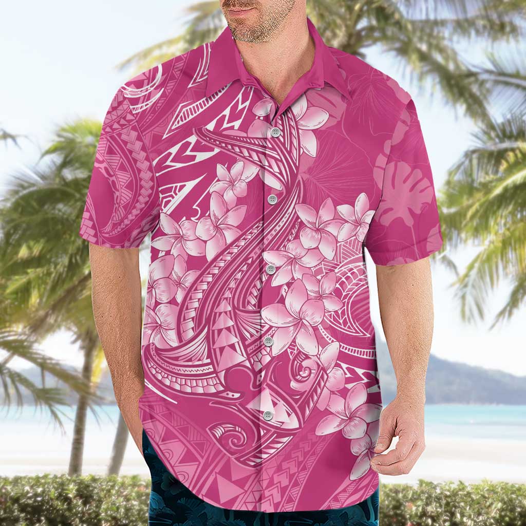 Pink Polynesia Hammerhead Shark Tattoo With Plumeria Lei Hawaiian Shirt LT14 - Polynesian Pride
