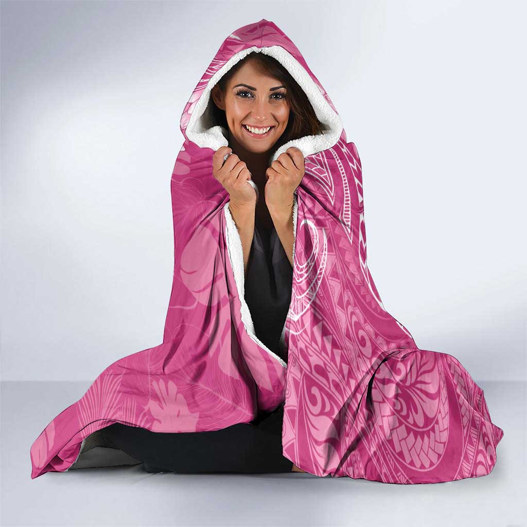 Pink Polynesia Hammerhead Shark Tattoo With Plumeria Lei Hooded Blanket LT14 - Polynesian Pride