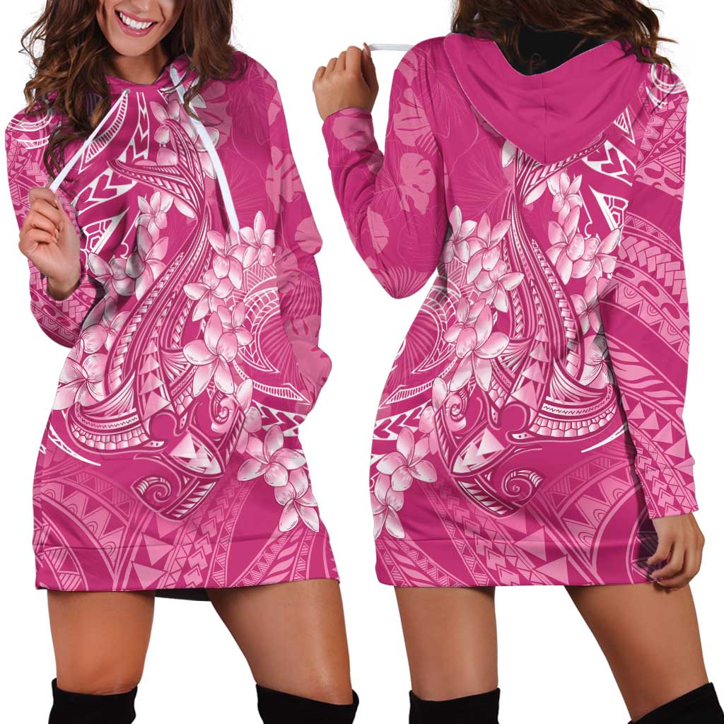 Pink Polynesia Hammerhead Shark Tattoo With Plumeria Lei Hoodie Dress