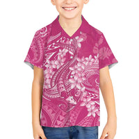 Pink Polynesia Hammerhead Shark Tattoo With Plumeria Lei Kid Hawaiian Shirt LT14 Kid Pink - Polynesian Pride