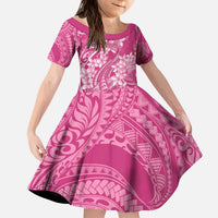 Pink Polynesia Hammerhead Shark Tattoo With Plumeria Lei Kid Short Sleeve Dress LT14 KID Pink - Polynesian Pride