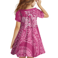 Pink Polynesia Hammerhead Shark Tattoo With Plumeria Lei Kid Short Sleeve Dress LT14 - Polynesian Pride