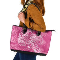 Pink Polynesia Hammerhead Shark Tattoo With Plumeria Lei Leather Tote Bag