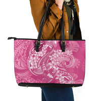 Pink Polynesia Hammerhead Shark Tattoo With Plumeria Lei Leather Tote Bag