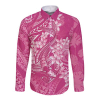 Pink Polynesia Hammerhead Shark Tattoo With Plumeria Lei Long Sleeve Button Shirt LT14 Unisex Pink - Polynesian Pride