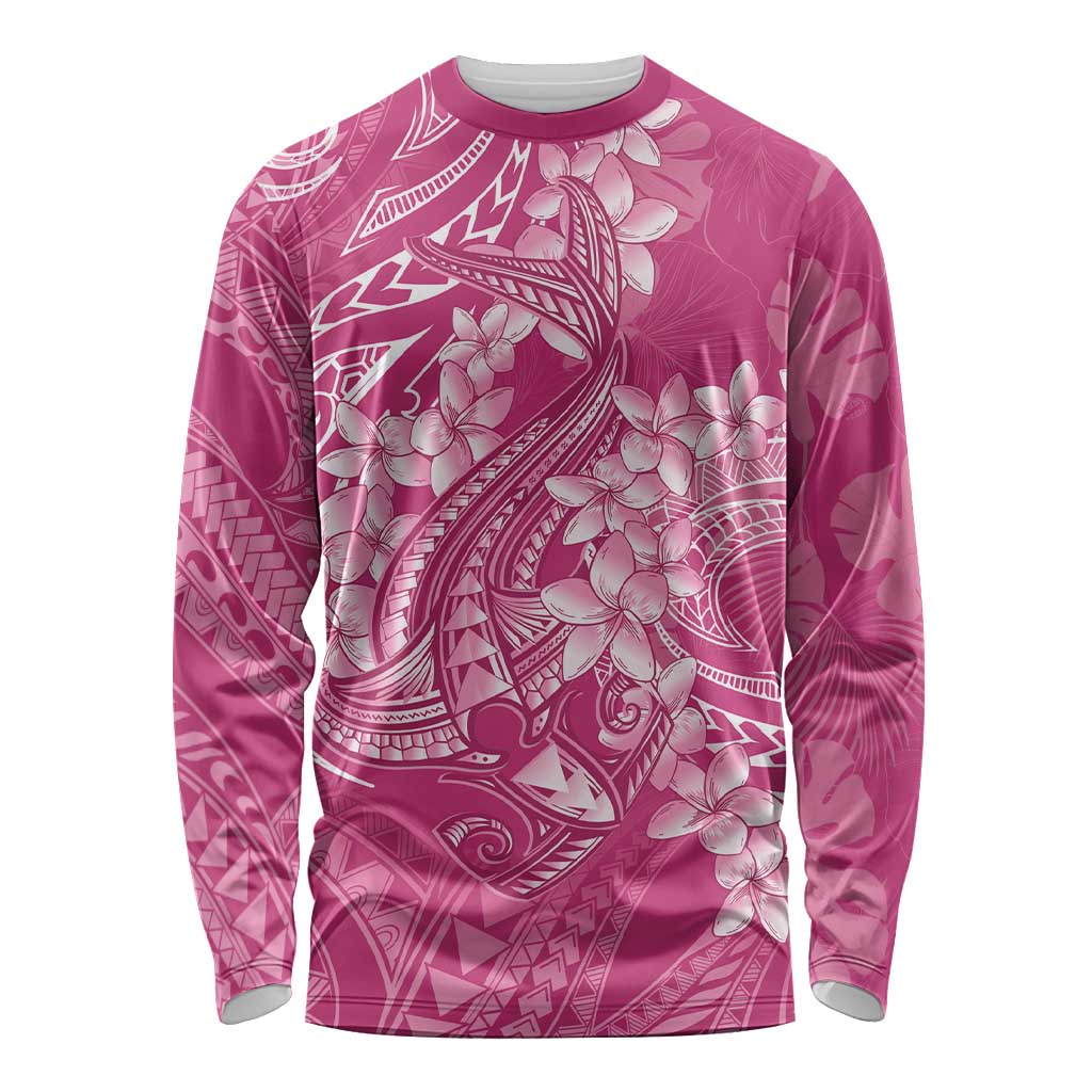 Pink Polynesia Hammerhead Shark Tattoo With Plumeria Lei Long Sleeve Shirt LT14 Unisex Pink - Polynesian Pride