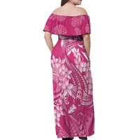 Pink Polynesia Hammerhead Shark Tattoo With Plumeria Lei Off Shoulder Maxi Dress