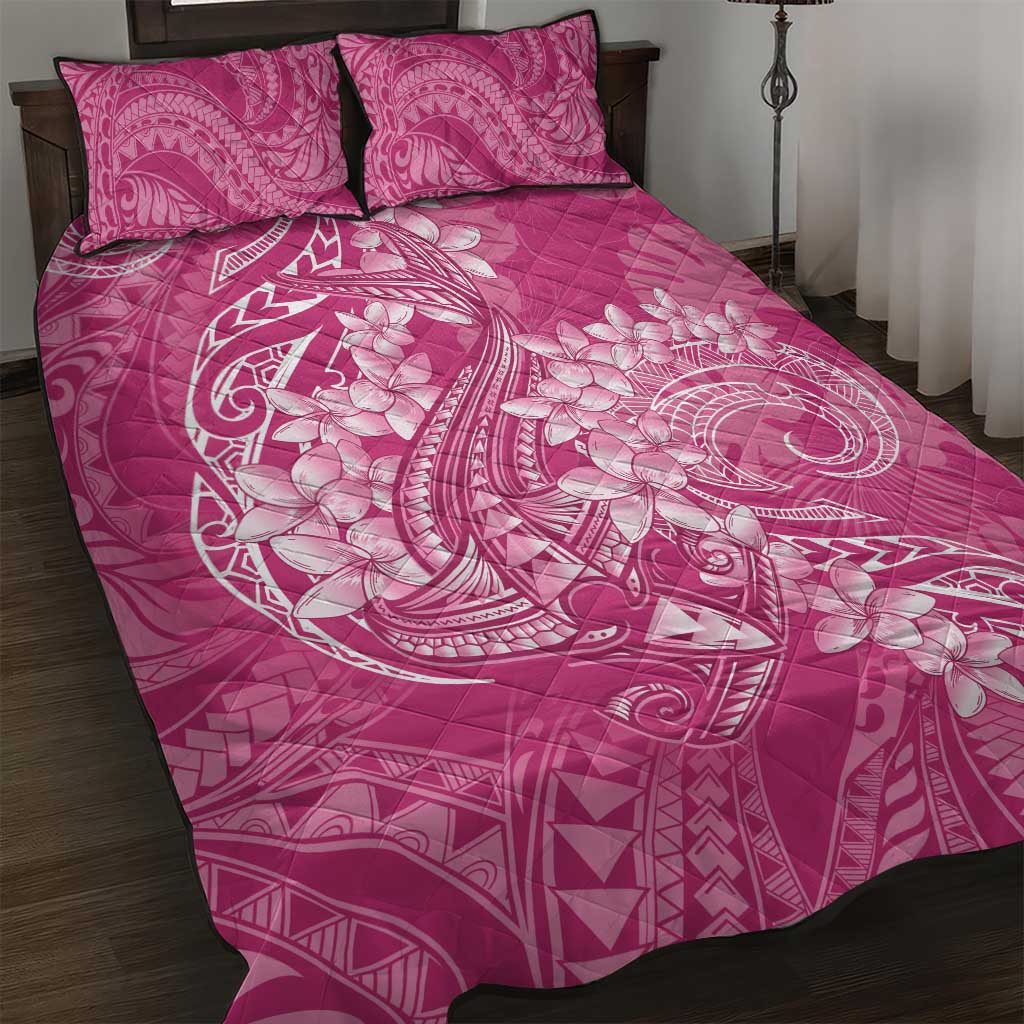 Pink Polynesia Hammerhead Shark Tattoo With Plumeria Lei Quilt Bed Set LT14 Pink - Polynesian Pride