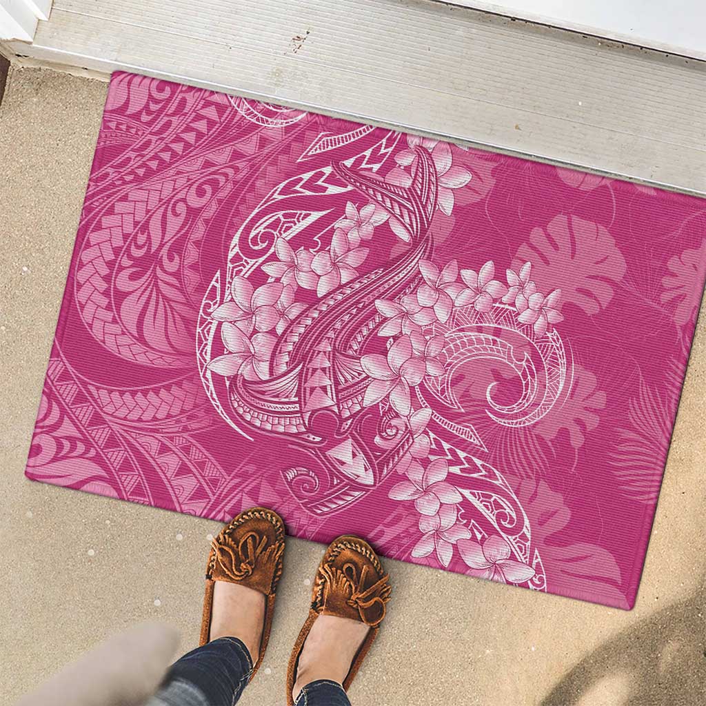 Pink Polynesia Hammerhead Shark Tattoo With Plumeria Lei Rubber Doormat LT14 - Polynesian Pride