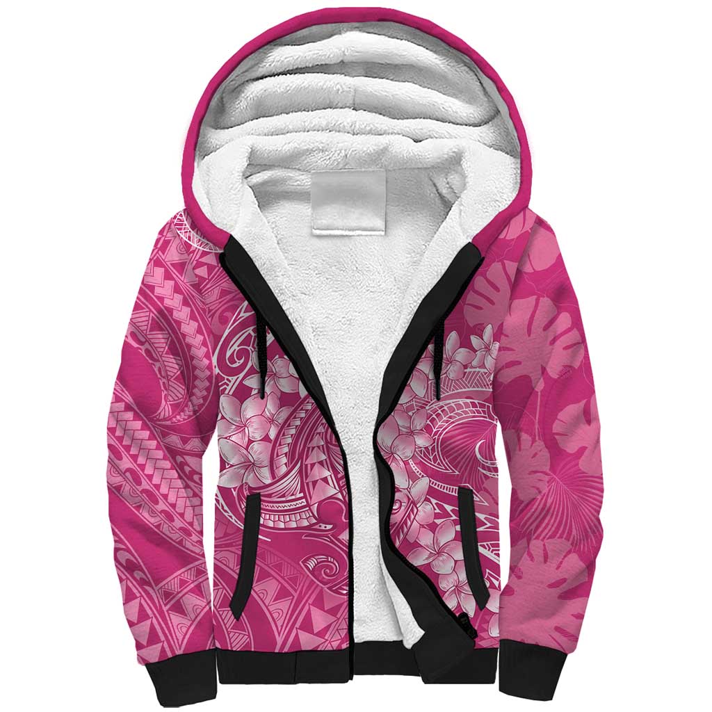 Pink Polynesia Hammerhead Shark Tattoo With Plumeria Lei Sherpa Hoodie LT14 Unisex Pink - Polynesian Pride