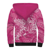 Pink Polynesia Hammerhead Shark Tattoo With Plumeria Lei Sherpa Hoodie LT14 - Polynesian Pride