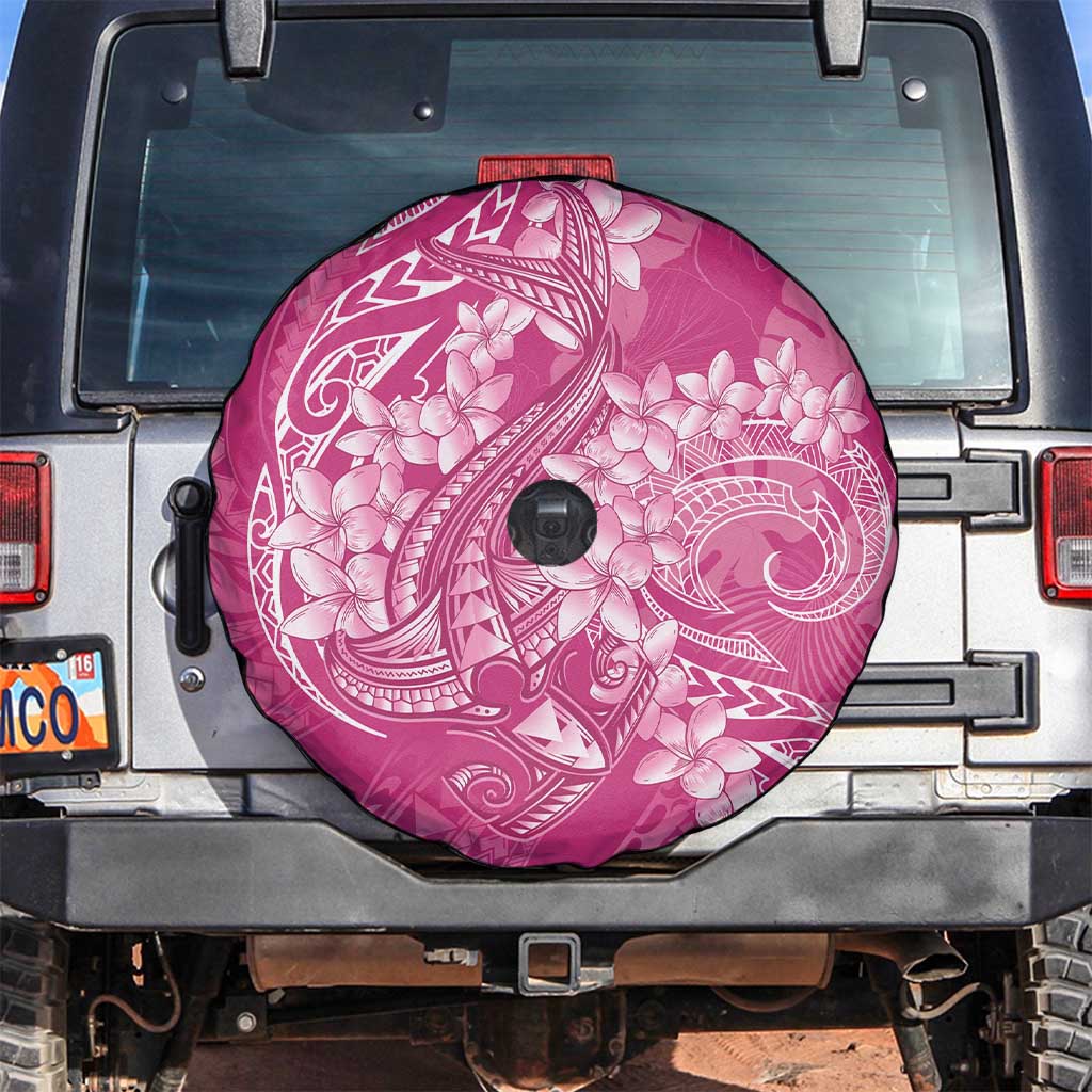 Pink Polynesia Hammerhead Shark Tattoo With Plumeria Lei Spare Tire Cover LT14 Pink - Polynesian Pride