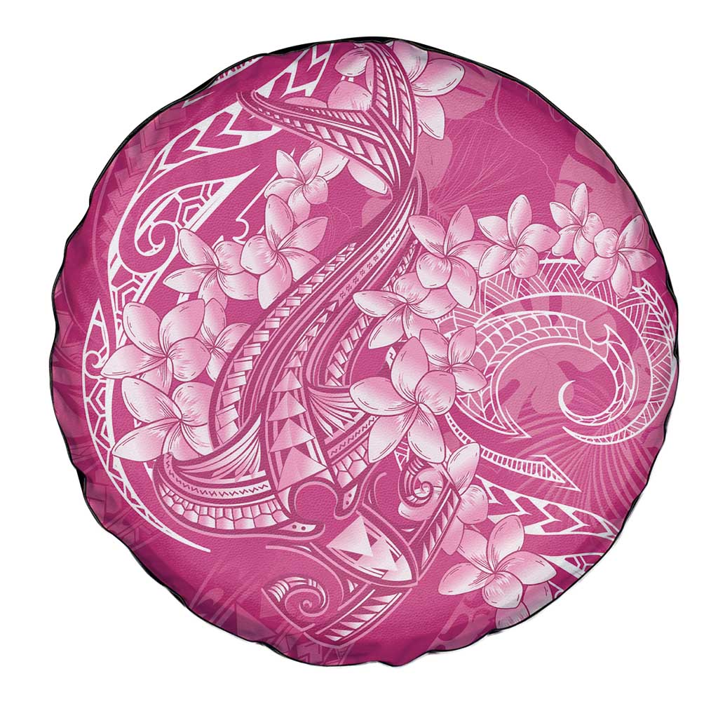Pink Polynesia Hammerhead Shark Tattoo With Plumeria Lei Spare Tire Cover LT14 - Polynesian Pride