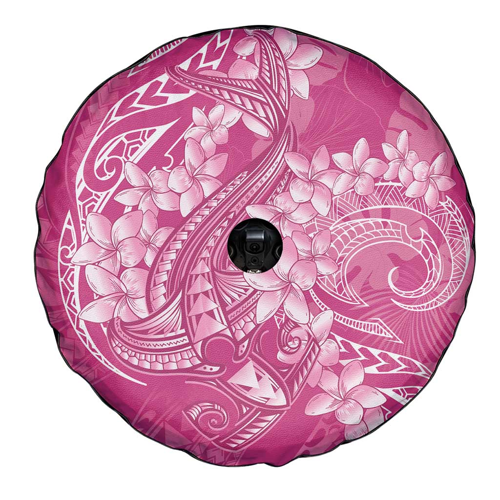 Pink Polynesia Hammerhead Shark Tattoo With Plumeria Lei Spare Tire Cover LT14 - Polynesian Pride