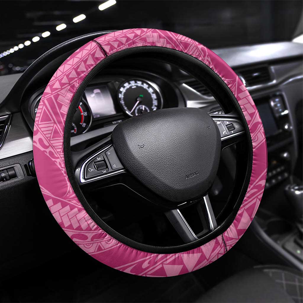 Pink Polynesia Hammerhead Shark Tattoo With Plumeria Lei Steering Wheel Cover LT14 Universal Fit Pink - Polynesian Pride