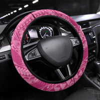 Pink Polynesia Hammerhead Shark Tattoo With Plumeria Lei Steering Wheel Cover LT14 Universal Fit Pink - Polynesian Pride