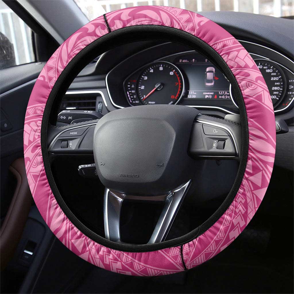 Pink Polynesia Hammerhead Shark Tattoo With Plumeria Lei Steering Wheel Cover LT14 - Polynesian Pride