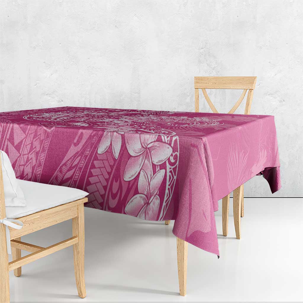 Pink Polynesia Hammerhead Shark Tattoo With Plumeria Lei Tablecloth LT14 - Polynesian Pride