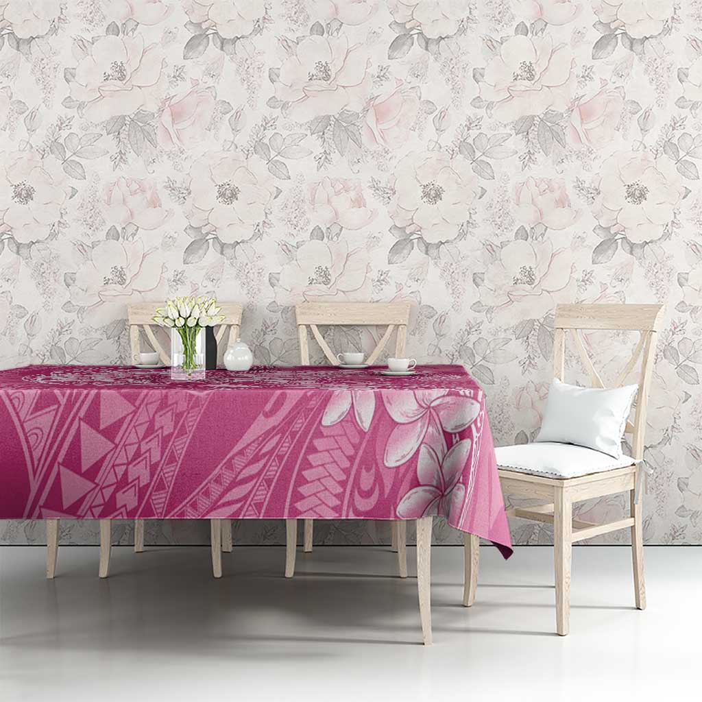Pink Polynesia Hammerhead Shark Tattoo With Plumeria Lei Tablecloth LT14 - Polynesian Pride
