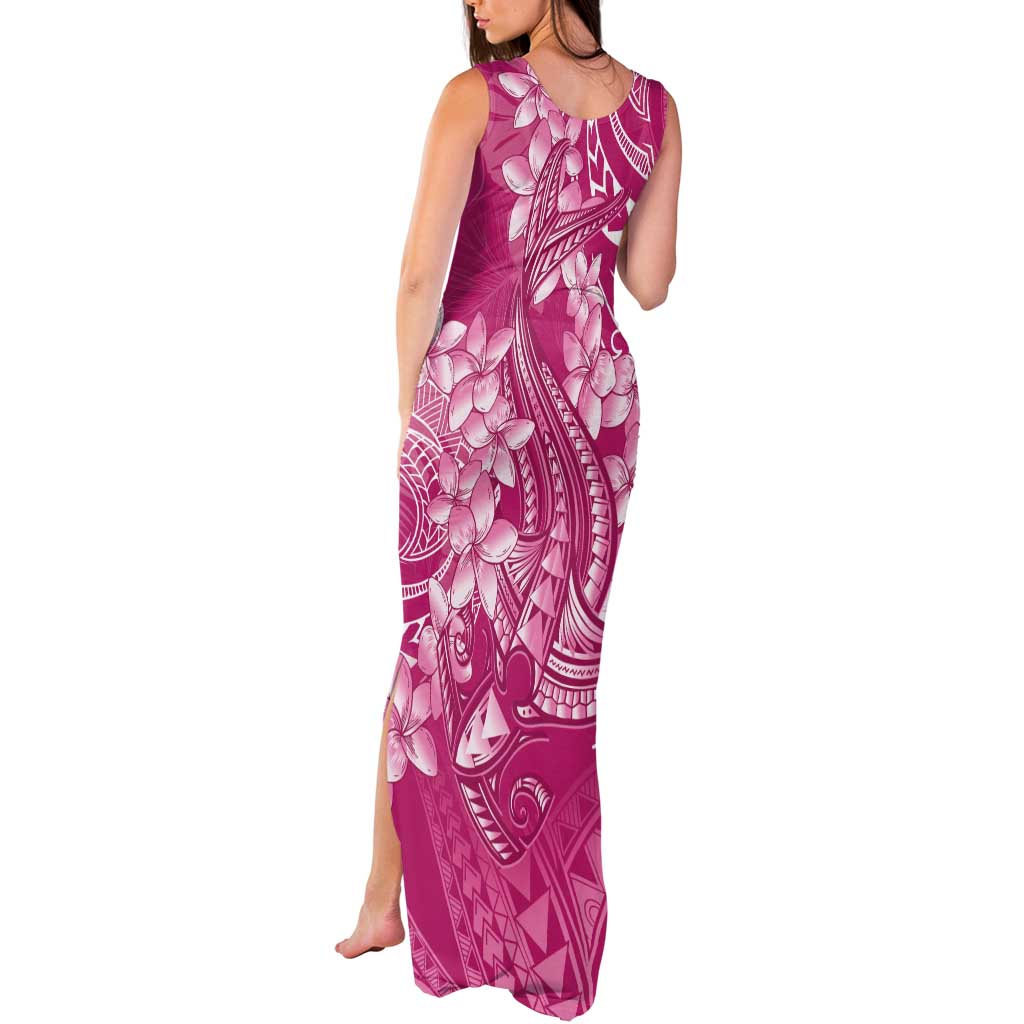 Pink Polynesia Hammerhead Shark Tattoo With Plumeria Lei Tank Maxi Dress