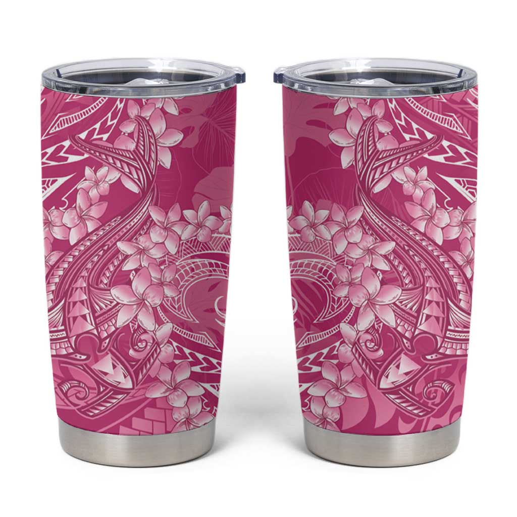 Pink Polynesia Hammerhead Shark Tattoo With Plumeria Lei Tumbler Cup