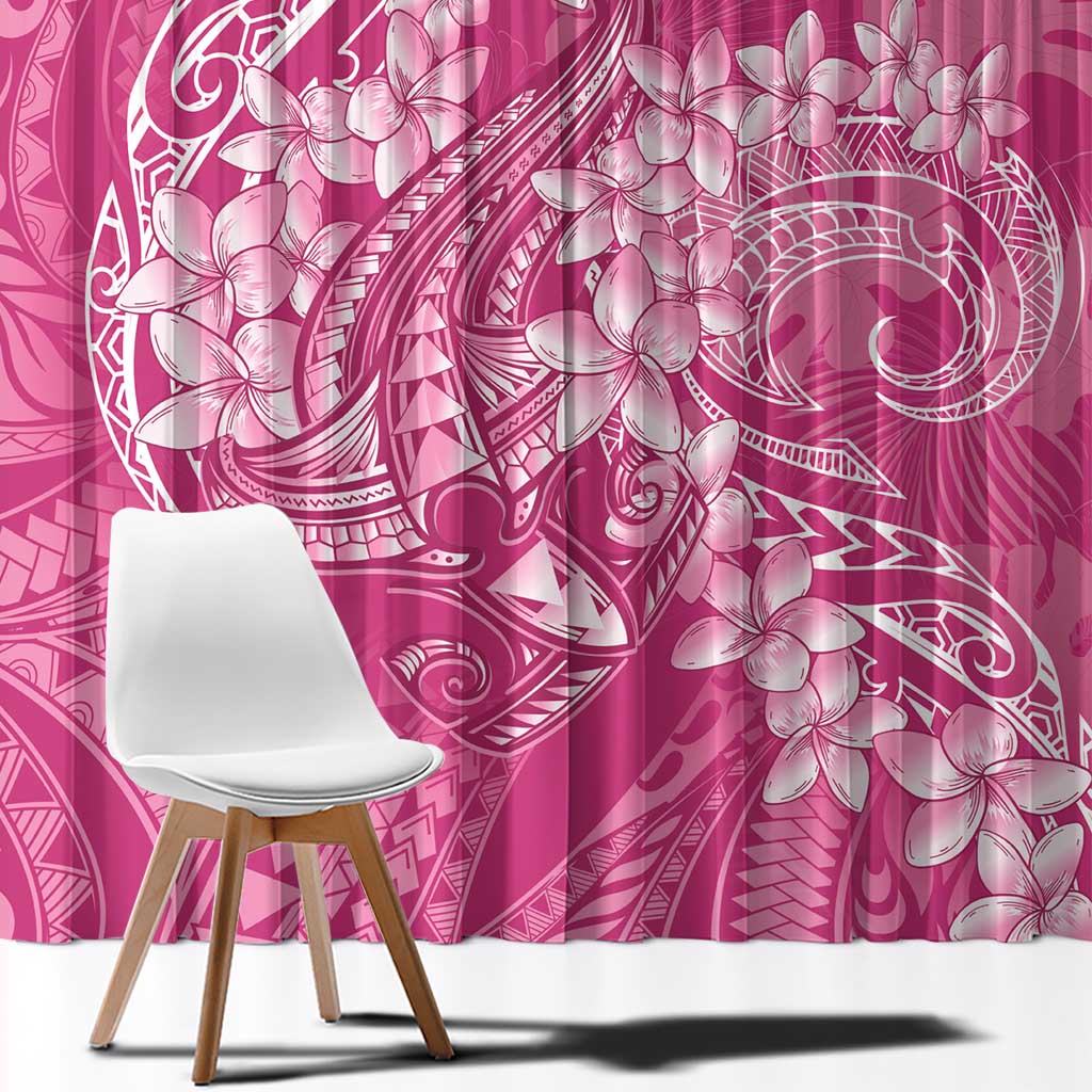 Pink Polynesia Hammerhead Shark Tattoo With Plumeria Lei Window Curtain LT14 - Polynesian Pride