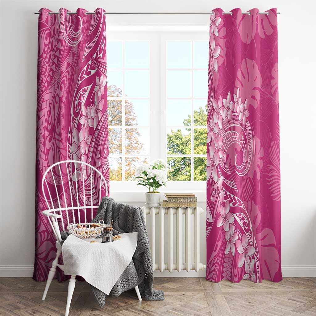 Pink Polynesia Hammerhead Shark Tattoo With Plumeria Lei Window Curtain LT14 - Polynesian Pride