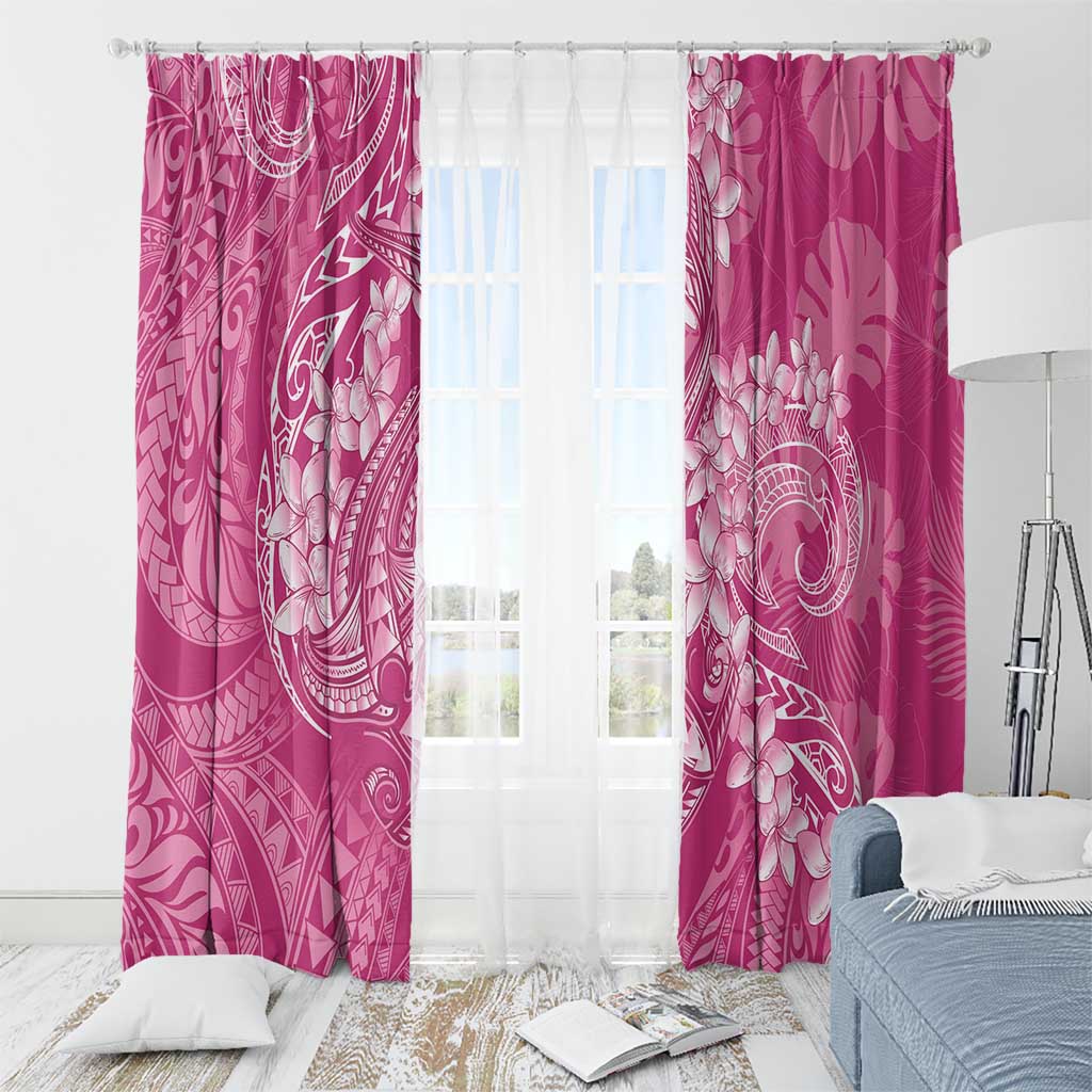 Pink Polynesia Hammerhead Shark Tattoo With Plumeria Lei Window Curtain LT14 - Polynesian Pride
