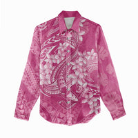 Pink Polynesia Hammerhead Shark Tattoo With Plumeria Lei Women Casual Shirt